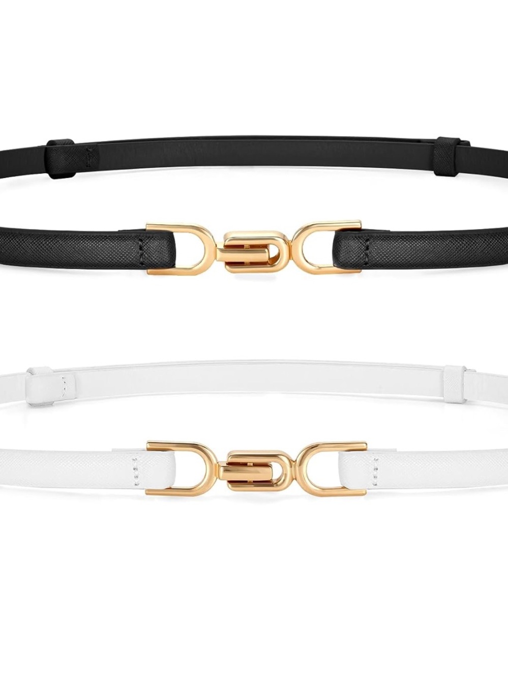 Amazon Skinny Leather Belt with Gold Buckle - Black & White